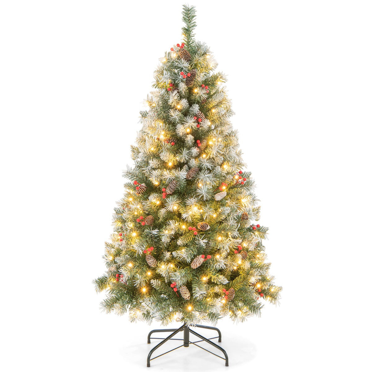LIVSK Kunstkerstboom met 200 Warmwitte Ledlampen - 8 Verlichtingsmodi - 450 Takken - 150 cm - Groen & Wit