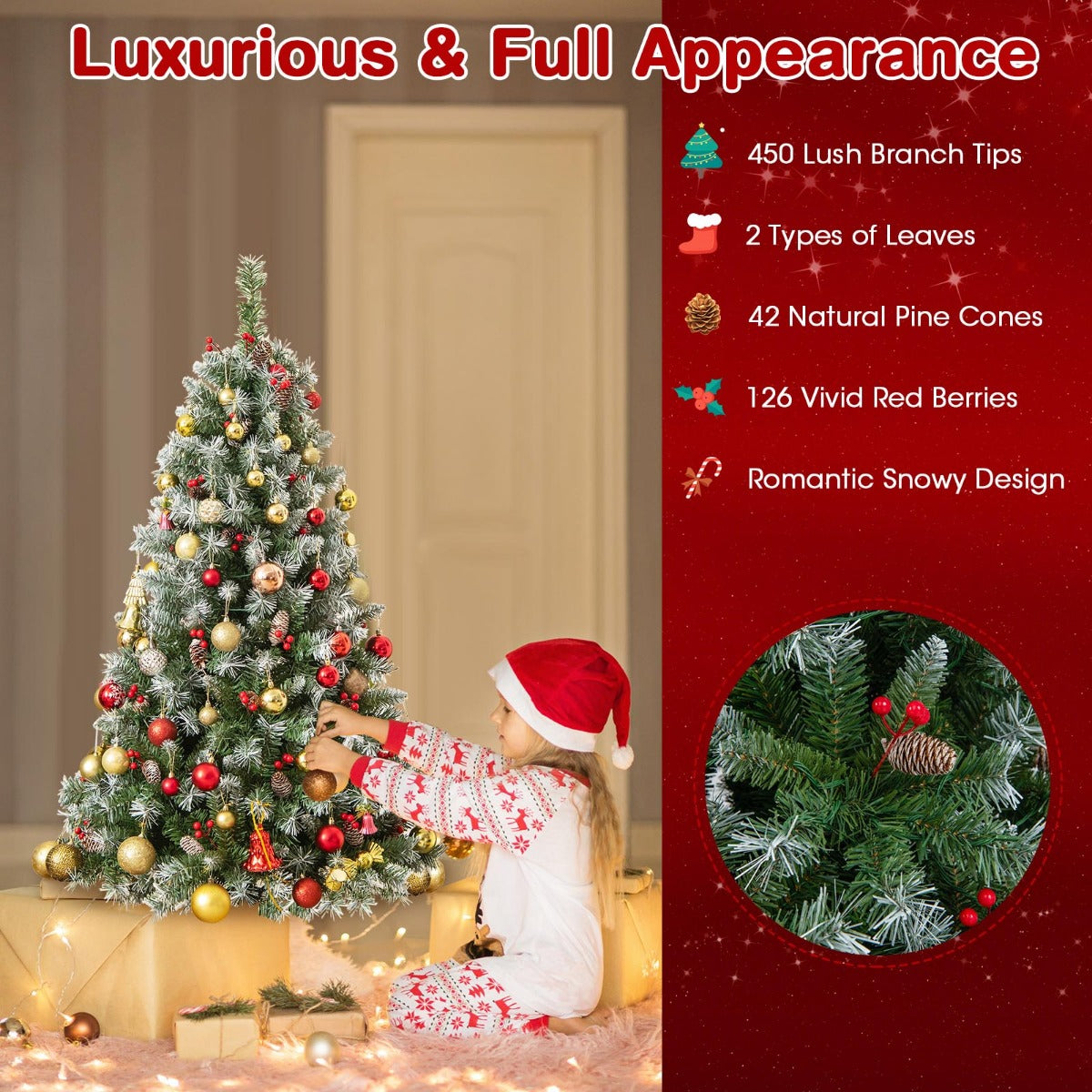 LIVSK Kunstkerstboom met 200 Warmwitte Ledlampen - 8 Verlichtingsmodi - 450 Takken - 150 cm - Groen & Wit