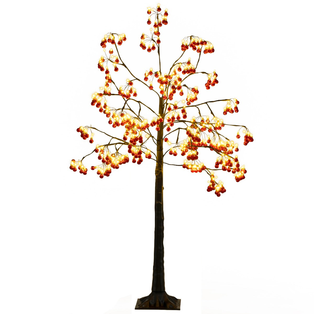 Livsk costway 150 cm kunstmatige kerstboom met verlichting en flexibele takken 384 rode ballen 480 warmwitte led lampjes voor binnen buiten