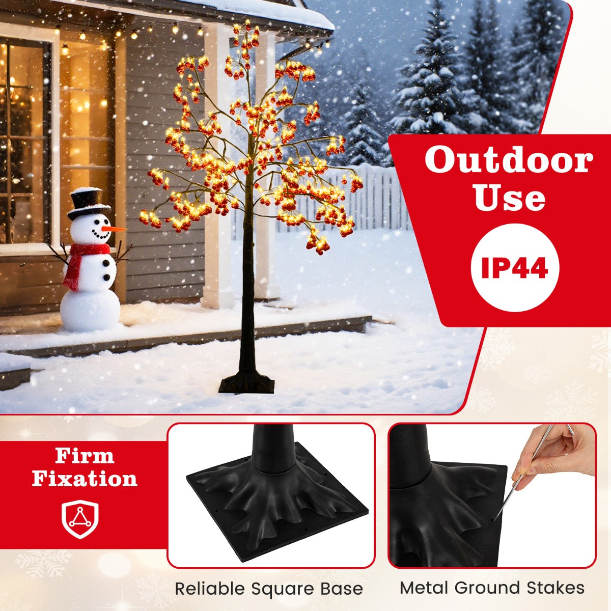 Livsk costway 150 cm kunstmatige kerstboom met verlichting en flexibele takken 384 rode ballen 480 warmwitte led lampjes voor binnen buiten 5