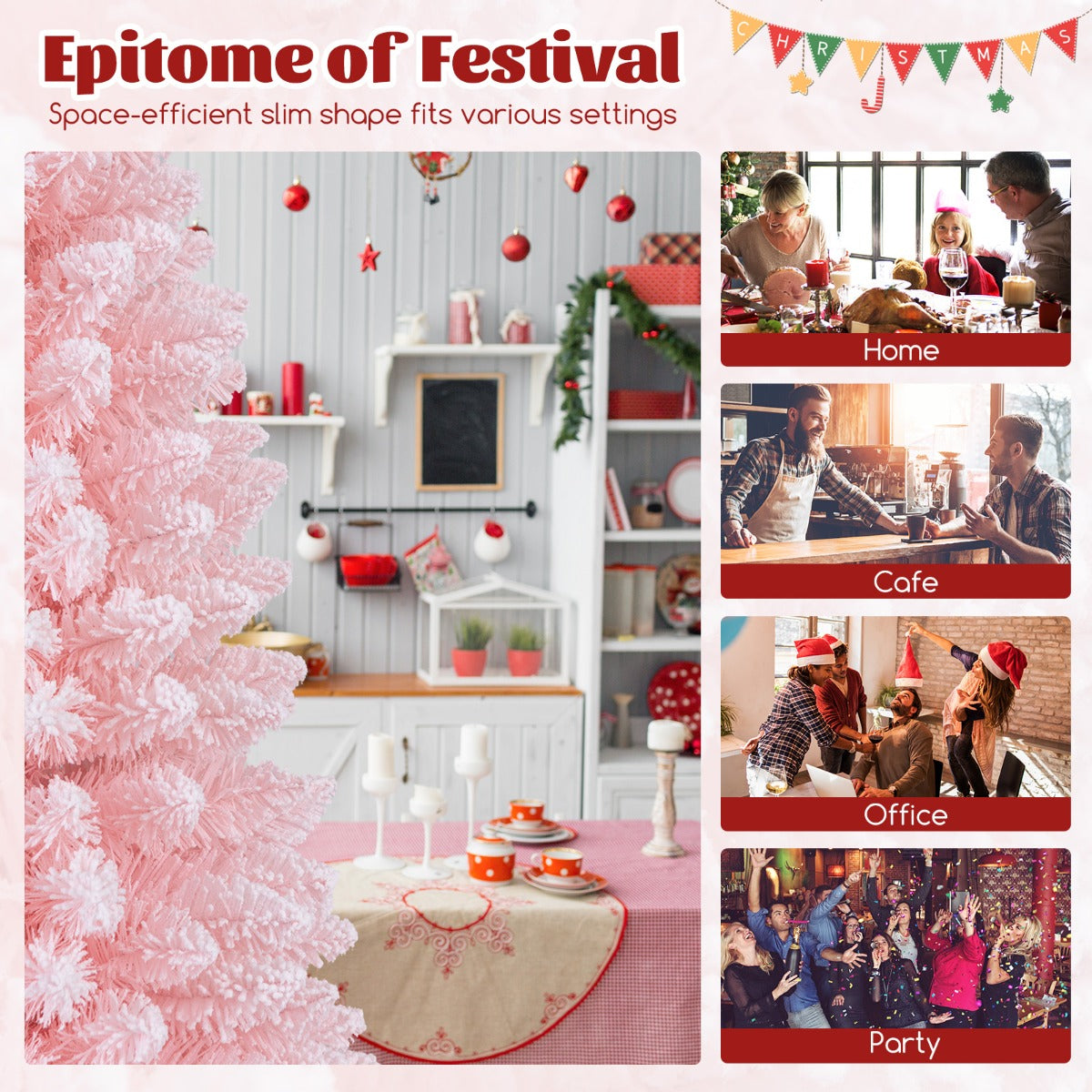 LIVSK Roze Kunstkerstboom - 328 Takpunten - Slank en Inklapbaar - Vlamvertragend PVC - 150 cm - Roze