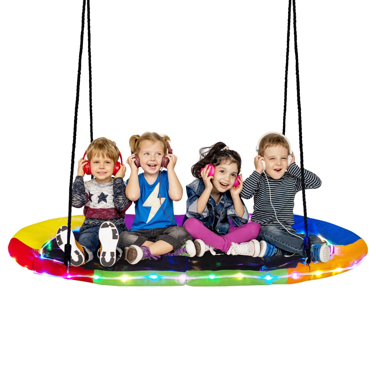 LIVSK Ovale Schotelschommel met LED-verlichting - Draagvermogen tot 317 kg - 150 x 81 cm - Veilig en Sterk - Kleurrijk