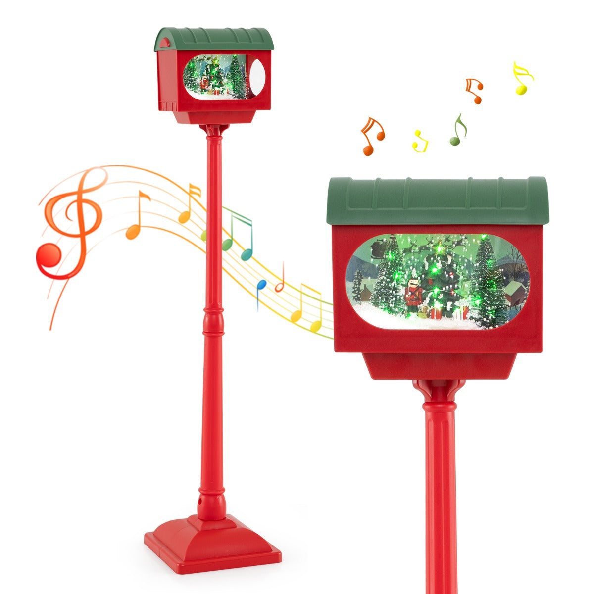 LIVSK Muzikale Kerstlamp - Geluid-Geactiveerd met Sneeuwbol & Scène - Afneembaar - Stabiliteit - 150 cm - Rood