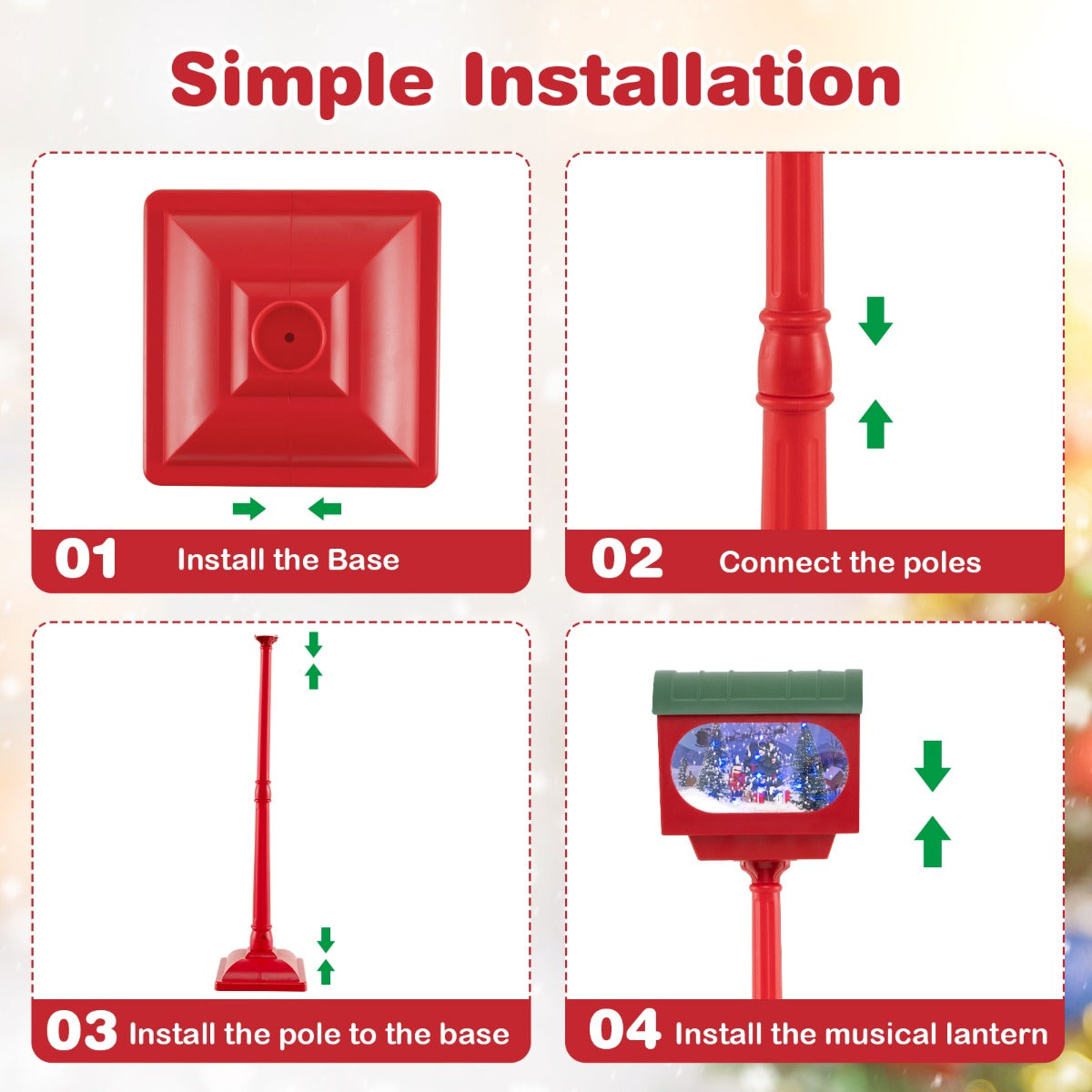 LIVSK Muzikale Kerstlamp - Geluid-Geactiveerd met Sneeuwbol & Scène - Afneembaar - Stabiliteit - 150 cm - Rood