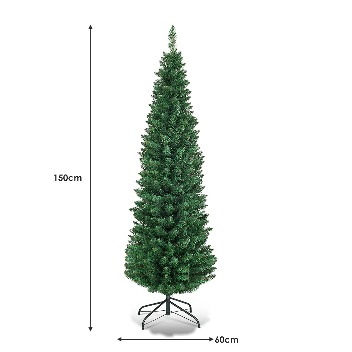 LIVSK Kunstmatige Kerstboom - Slank Potloodontwerp - 220 Takken - Eenvoudige Montage - Stevig IJzeren Voetstuk - Groen
