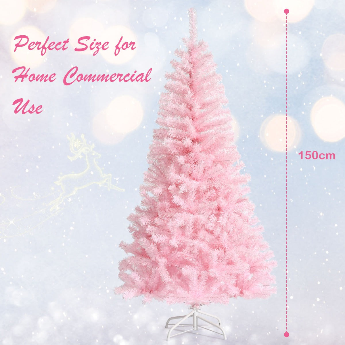 LIVSK Roze Kunstmatige Kerstboom - Volle Takken met Glitters - Duurzaam PVC - Stevige Metalen Basis - 75 x 75 x 150 cm - Roze