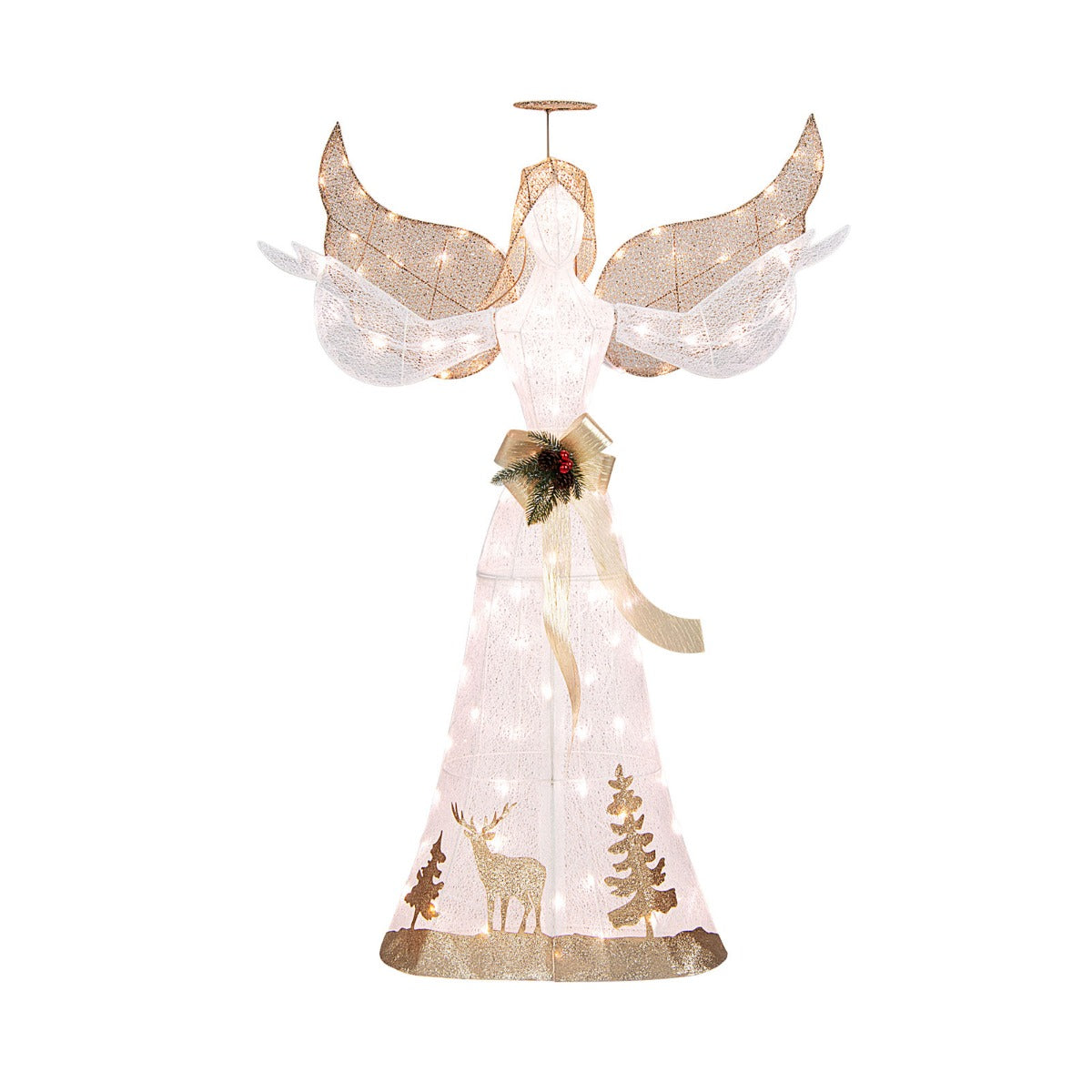 LIVSK kerstverlichte engel - 105 warmwitte lampjes - Waterdicht - Grondankers - Prachtig design - 150 x 45 x 103 cm - Wit + Goud
