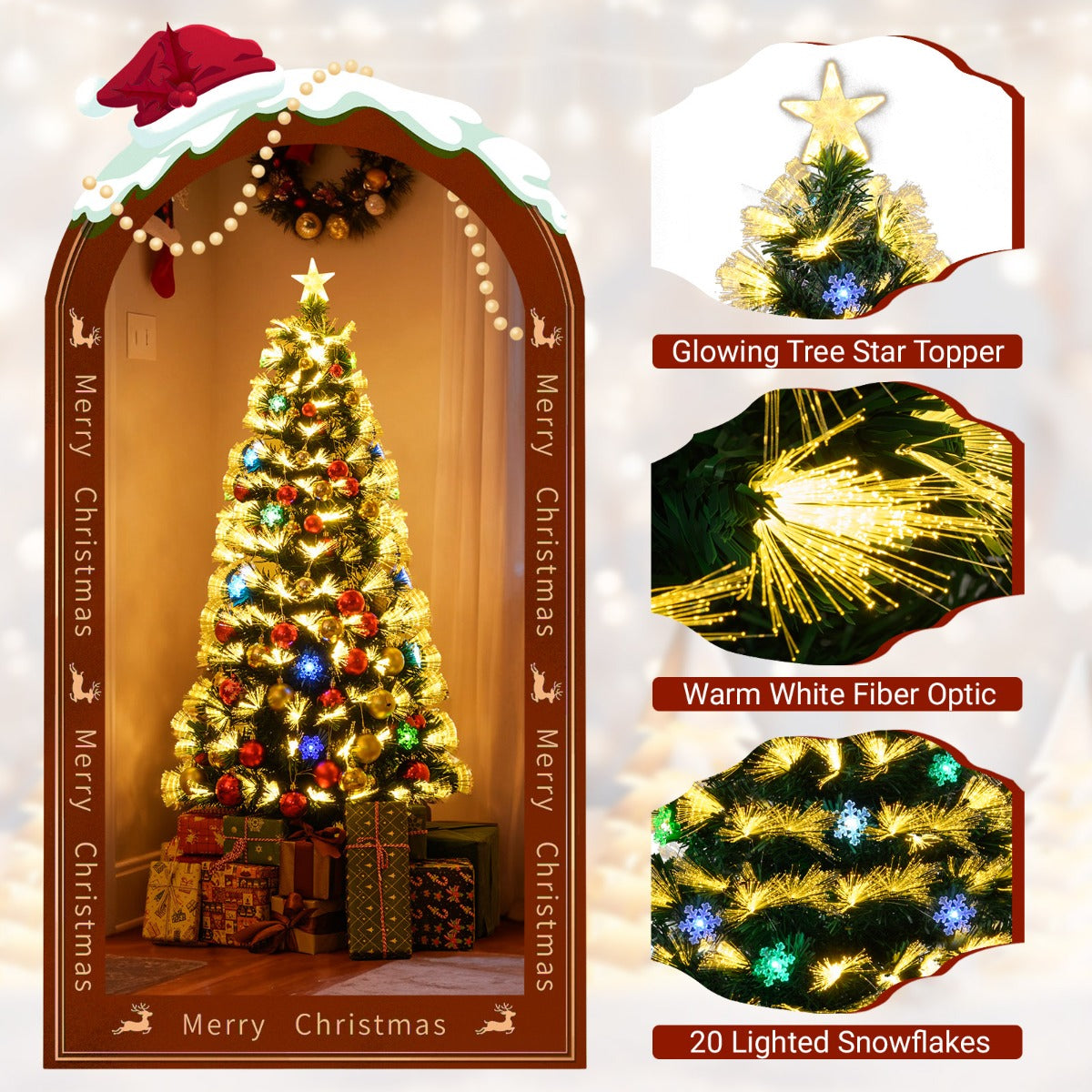 LIVSK Kunstkerstboom 150 cm - 170 Takpunten - 8 Verlichtingsmodi - Inclusief Standaard - Sneeuwvlokken - Groen