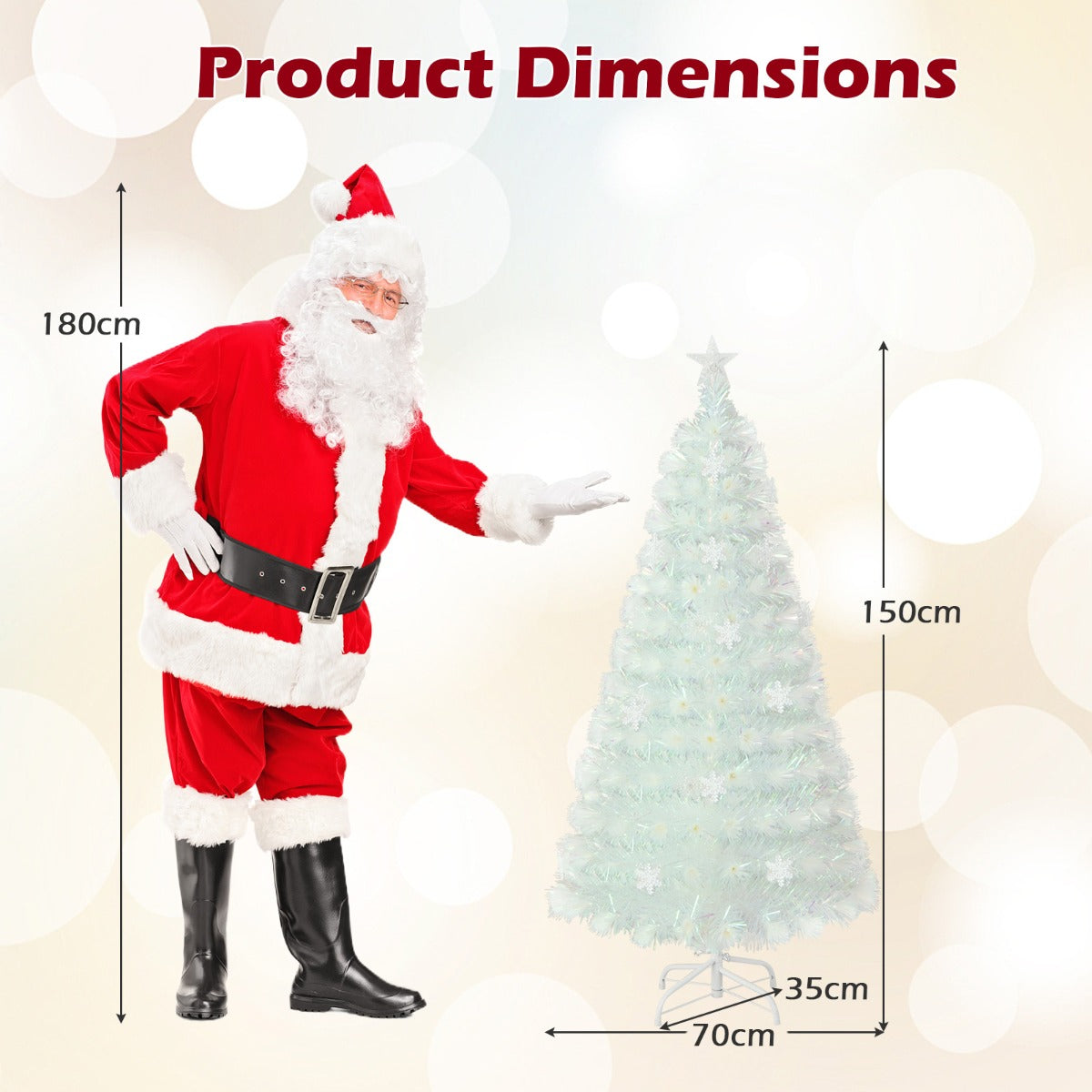 LIVSK Witte Glasvezel Kerstboom - 170 Takpunten - Meerkleurige LED Verlichting - 150 cm - Duurzaam en Elegant - Wit