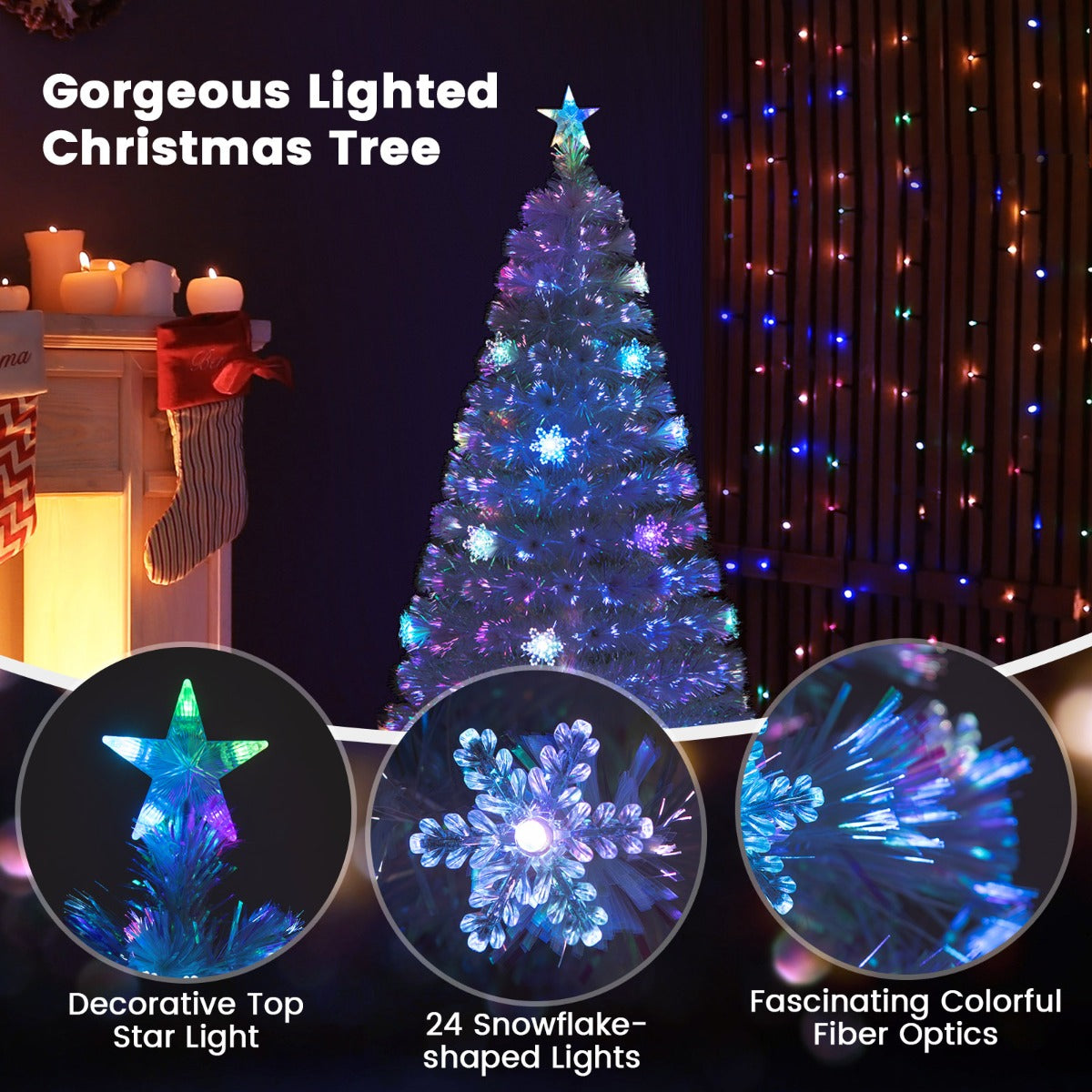 LIVSK Witte Glasvezel Kerstboom - 170 Takpunten - Meerkleurige LED Verlichting - 150 cm - Duurzaam en Elegant - Wit