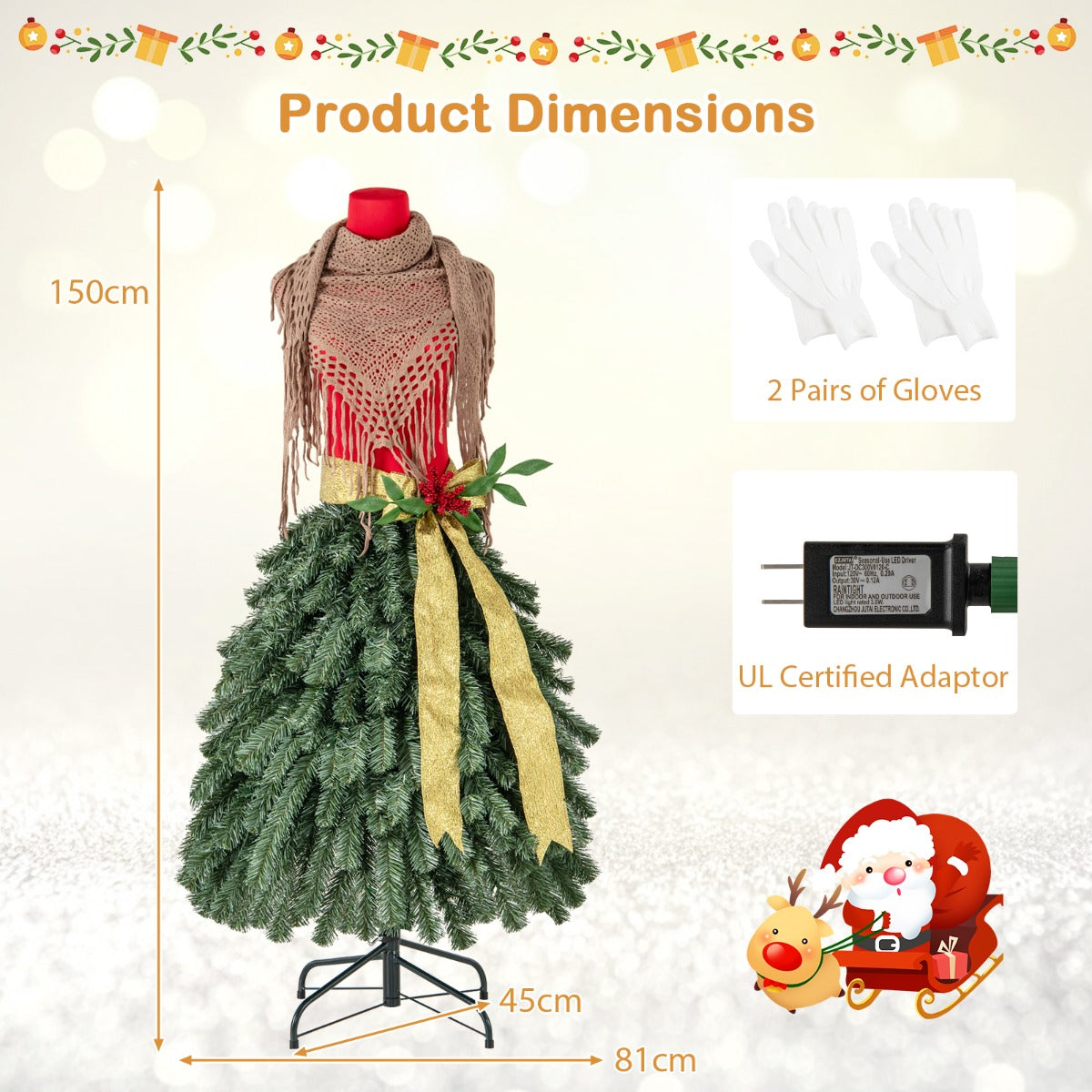 LIVSK Kunstkerstboom met Paspoprok - 248 Takuiteinden - Vlamvertragend PVC - 100 Warmwitte LED's - Inclusief Handschoenen - Groen