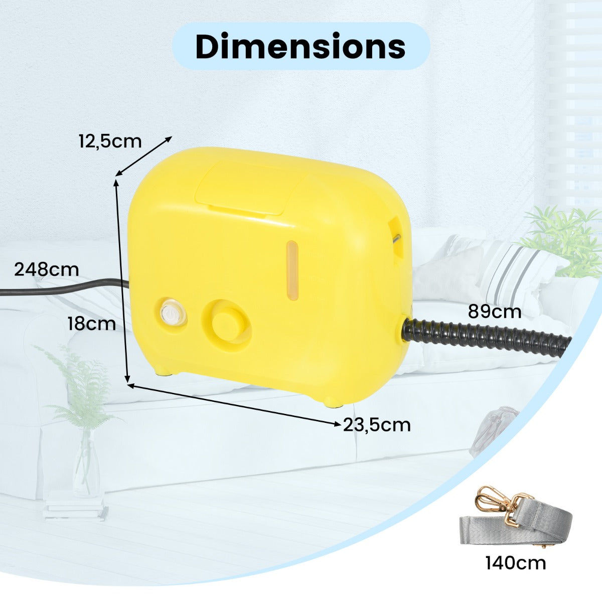 LIVSK Draagbare Stoomreiniger - 1500W met 1L Watertank - Krachtige Stoomdruk van 3 bar - Voor Diverse Oppervlakken - Wit/Geel
