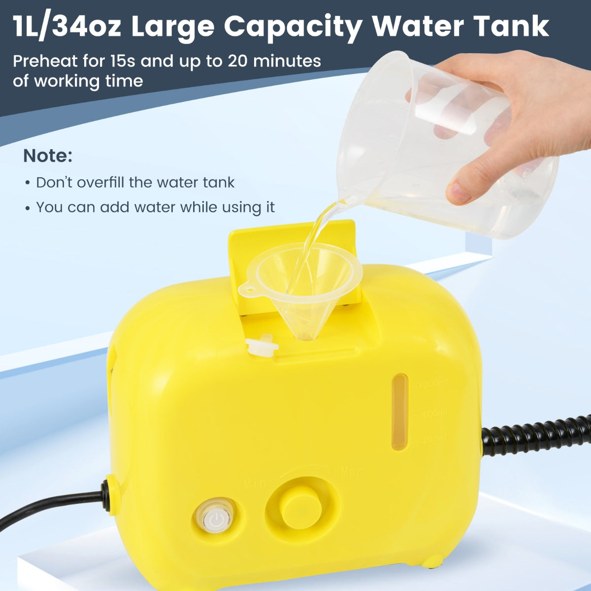 LIVSK Draagbare Stoomreiniger - 1500W met 1L Watertank - Krachtige Stoomdruk van 3 bar - Voor Diverse Oppervlakken - Wit/Geel