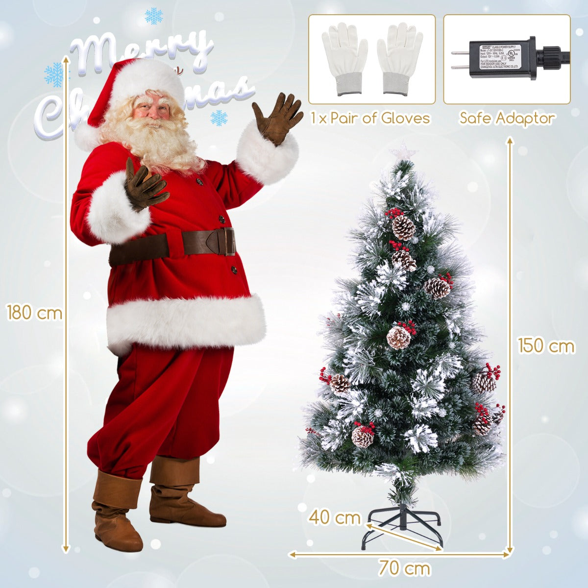 LIVSK Kunstkerstboom 150 cm - LED-verlichting met 8 standen - PVC - Opvouwbare Standaard - Sprankelende Takuiteinden - Groen en