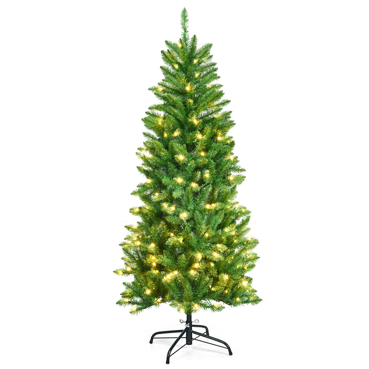 LIVSK Kunstmatige Potloodkerstboom - 150 cm - 150 Warmwitte LED-lampjes - Eenvoudig op te zetten - Stevige Standaard - Groen