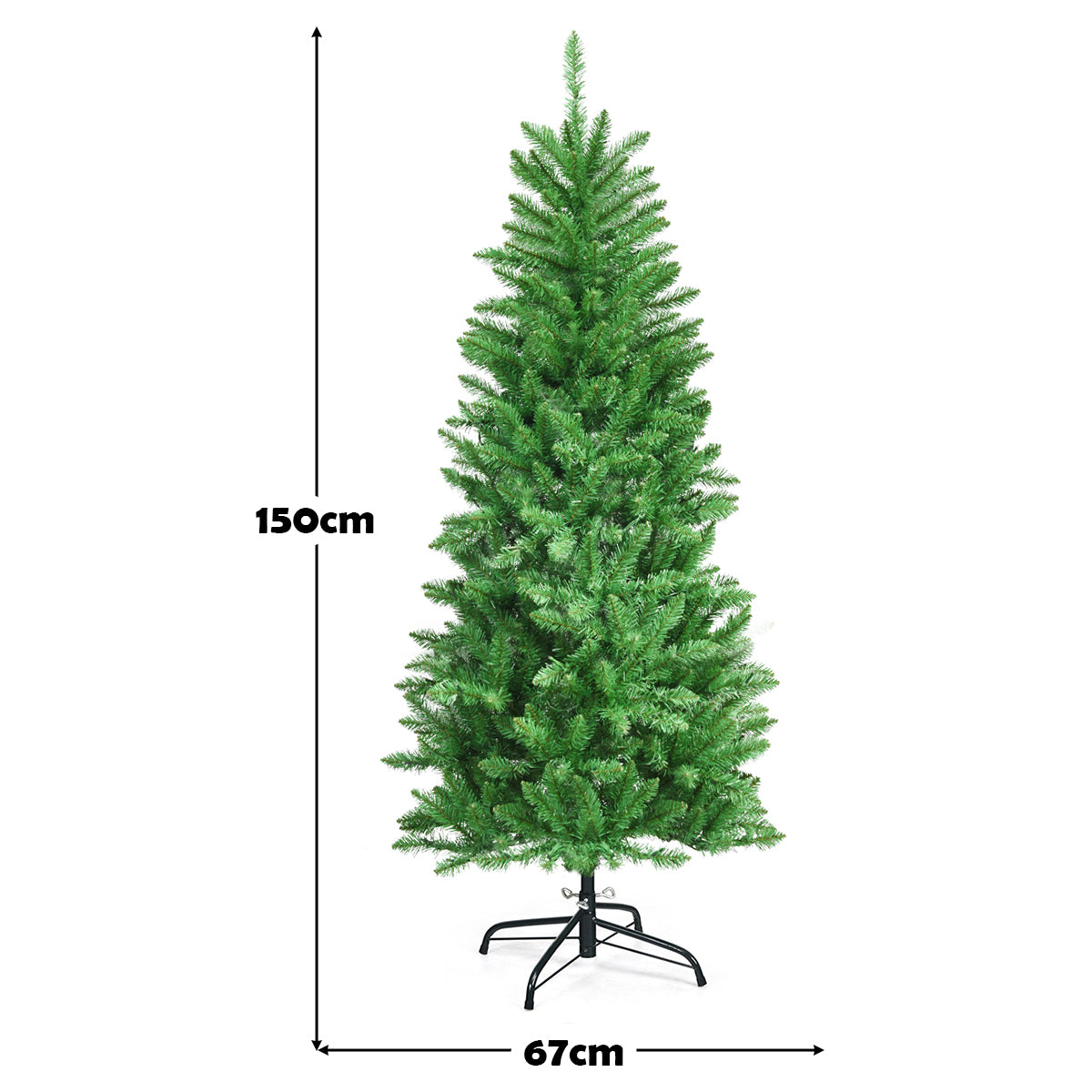 LIVSK Kunstmatige Potloodkerstboom - 150 cm - 150 Warmwitte LED-lampjes - Eenvoudig op te zetten - Stevige Standaard - Groen