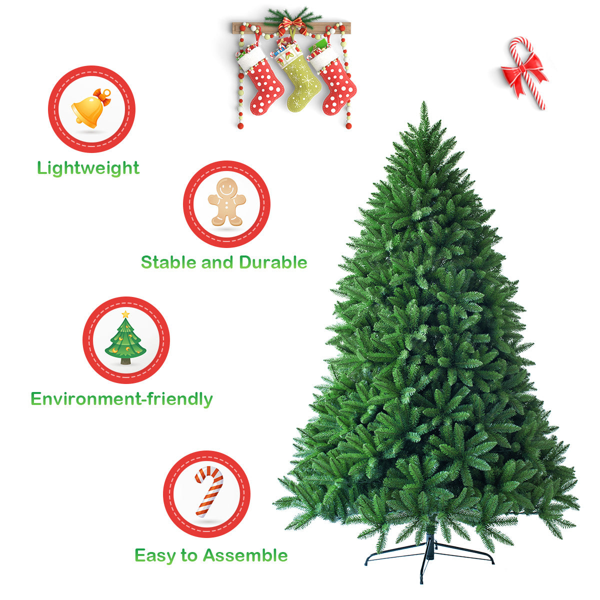 LIVSK Kunstkerstboom - Realistische PVC-takken - Stabiele Metalen Standaard - Eenvoudig Opvouwbaar - 80 x 150 cm - Groen