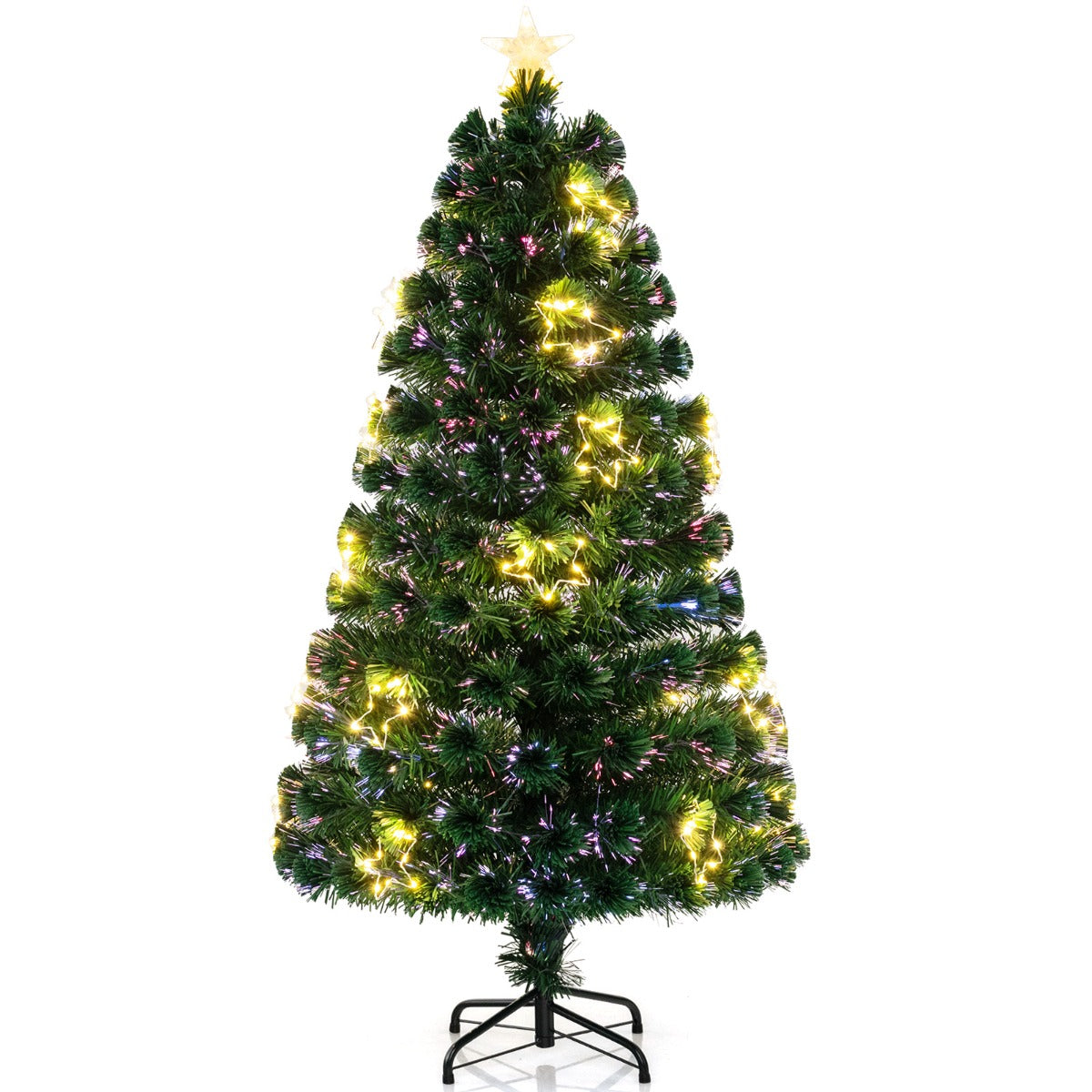 LIVSK Voorverlichte Kunstkerstboom - Verstelbare Sterlampjes - Brandvertragend PVC - Stabiele Metalen Basis - 150/180 cm - Groen