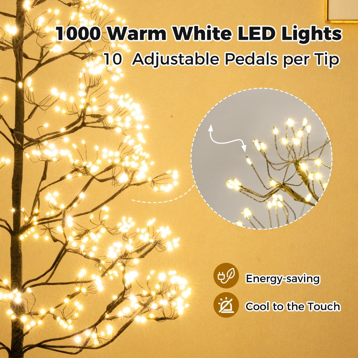Livsk costway 150cm led lichtboom uitgerust met 1000 warmwitte leds 2