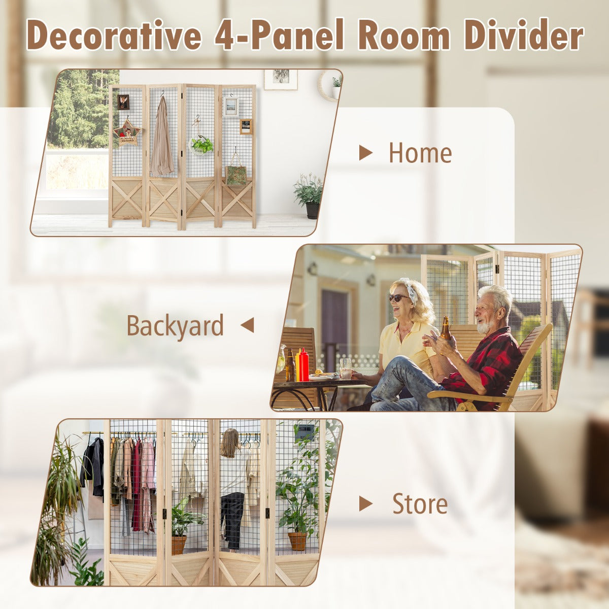 LIVSK Roosterwandpanelen - Praktische Scheiding en Decoratie - Hoogwaardig Paulownia-hout - Inklapbaar en Draagbaar - Naturel