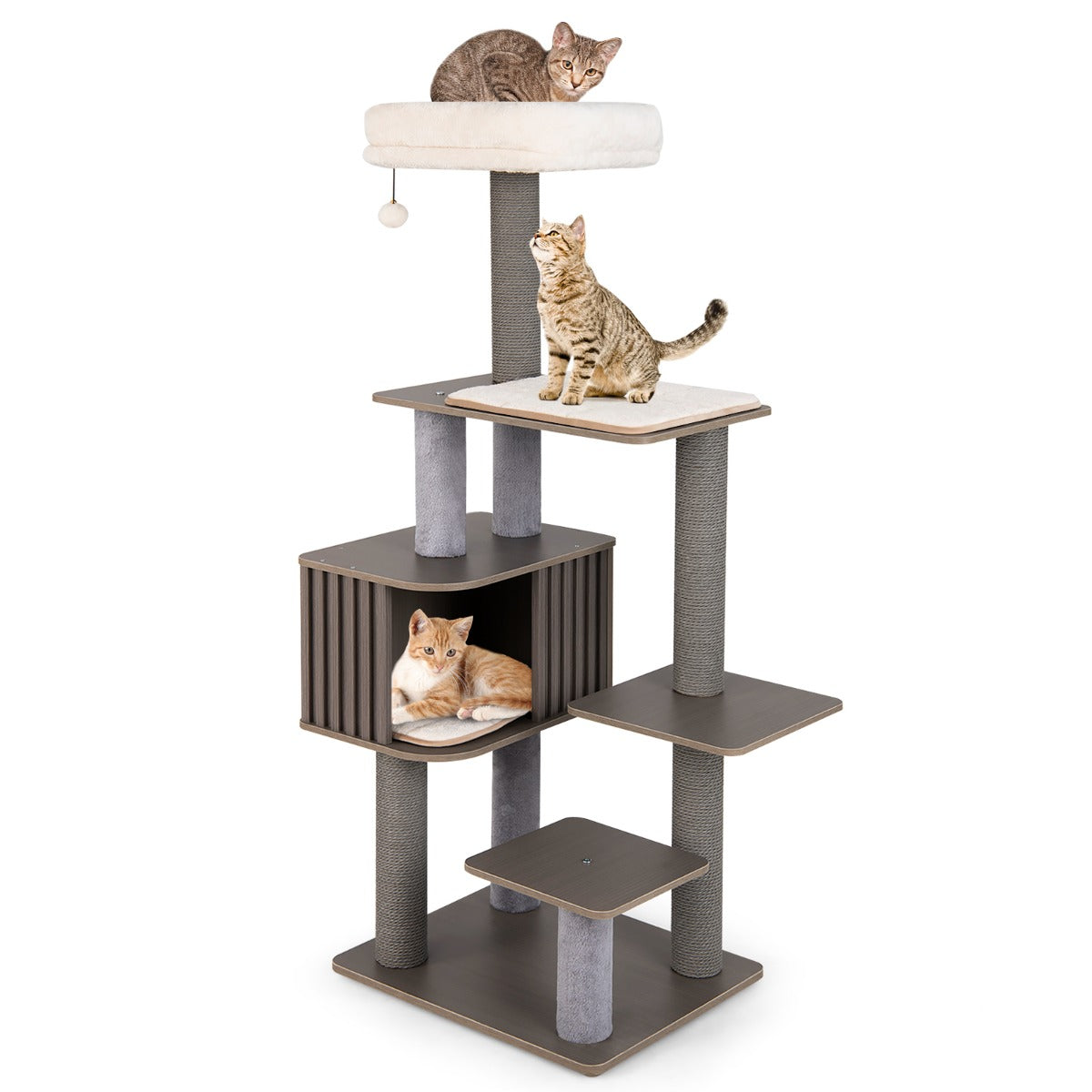 LIVSK Kattentoren met Meerdere Niveaus - Ruim Kattenhuis - Afneembare Kussens - Stimulerend Design - 151 cm Hoog - Grijs