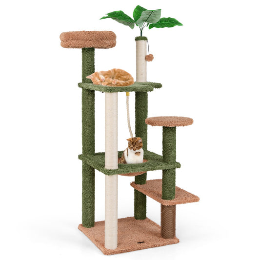 Livsk costway 152 cm krabpaal met krabpaal sisaltouw pluche zitstok hangspeeltje dutje zelftoilet springplatform voor binnenkatten