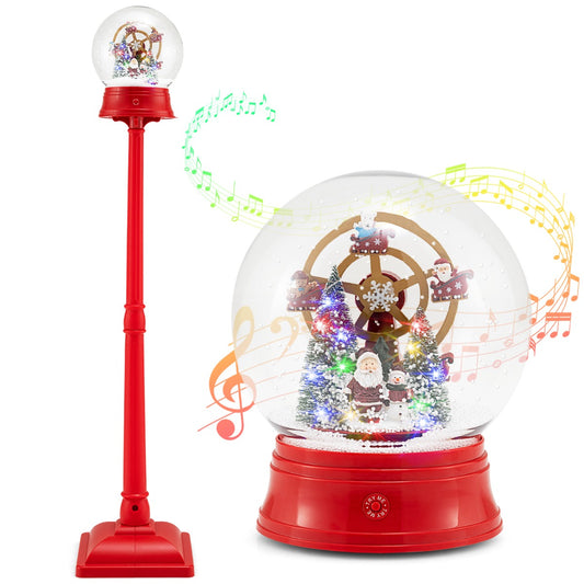 LIVSK Muzikale Straatlantaarn - 360° Draaiend Tafereel - 8 Klassieke Kerstmelodieën - Vloerlamp of Tafeldecoratie - Rood