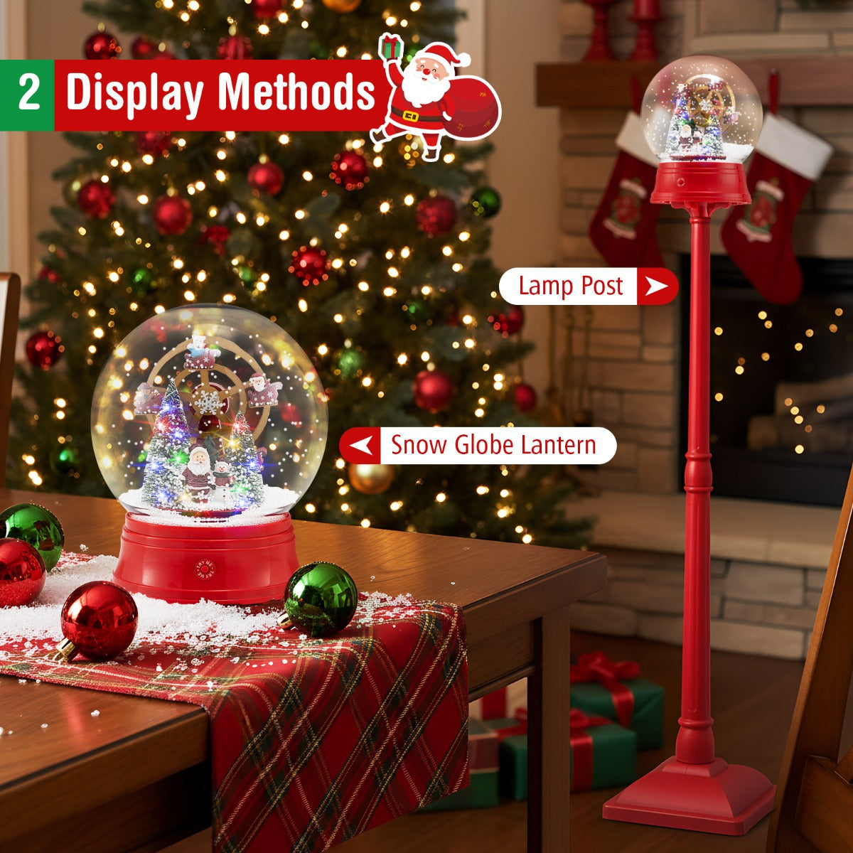LIVSK Muzikale Straatlantaarn - 360° Draaiend Tafereel - 8 Klassieke Kerstmelodieën - Vloerlamp of Tafeldecoratie - Rood