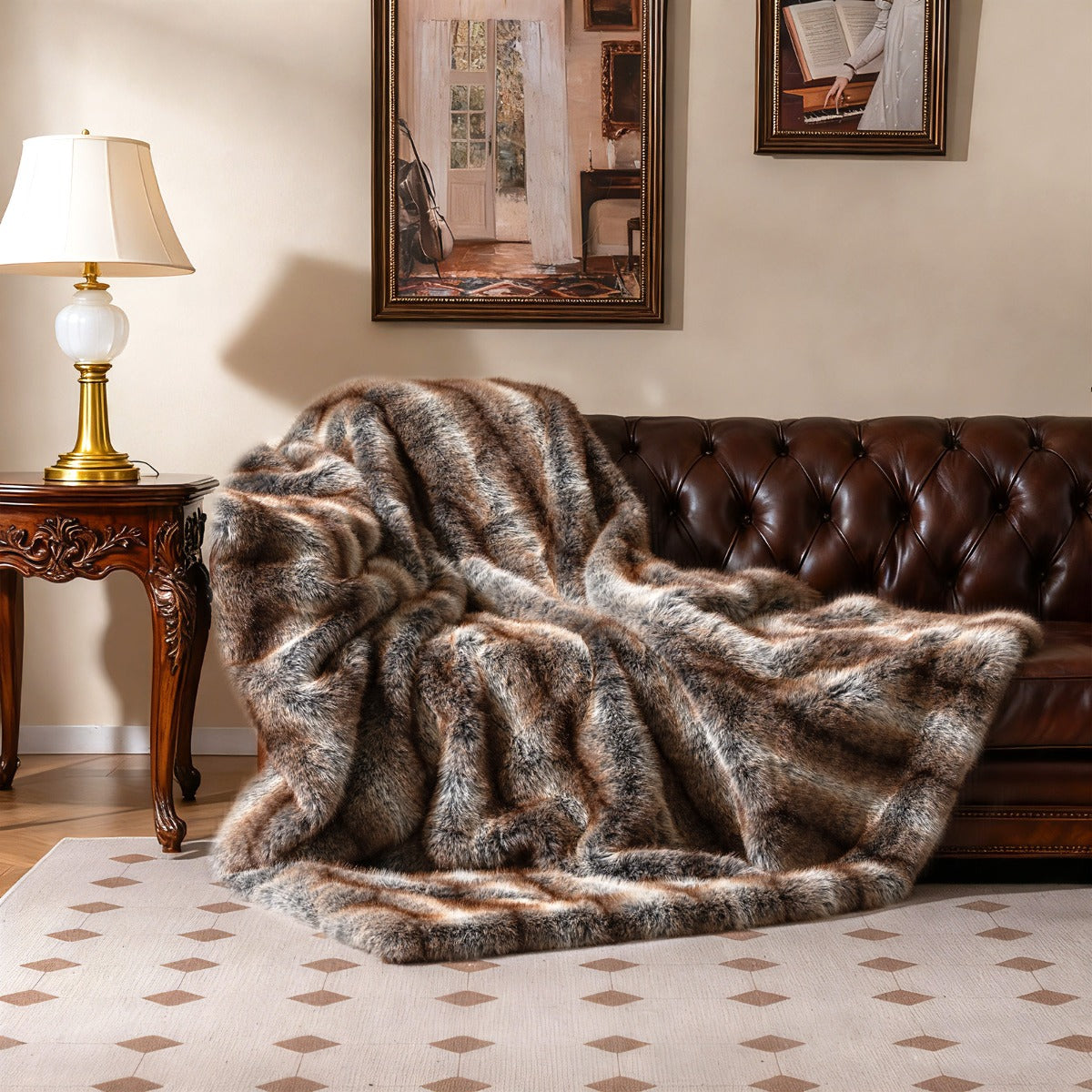 Livsk costway 153 x 203 cm zachte en donzige deken van imitatiebont gemaakt van imitatievossenbont een luxe dikke en warme beddeken 5