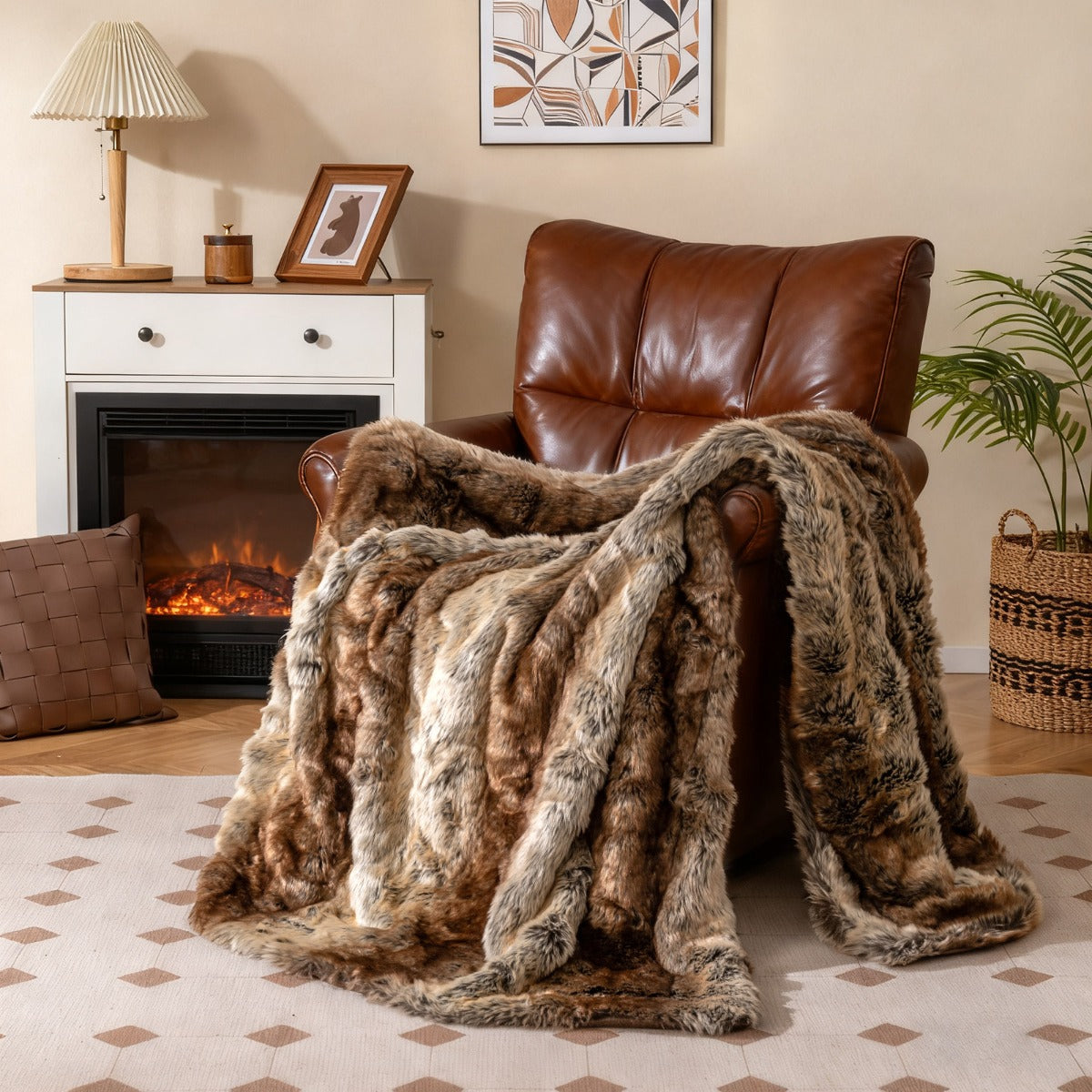 Livsk costway 153 x 203 cm zachte en donzige deken van imitatiebont imitatiebont in wasbeer stijl luxe dikke en warme sprei 5