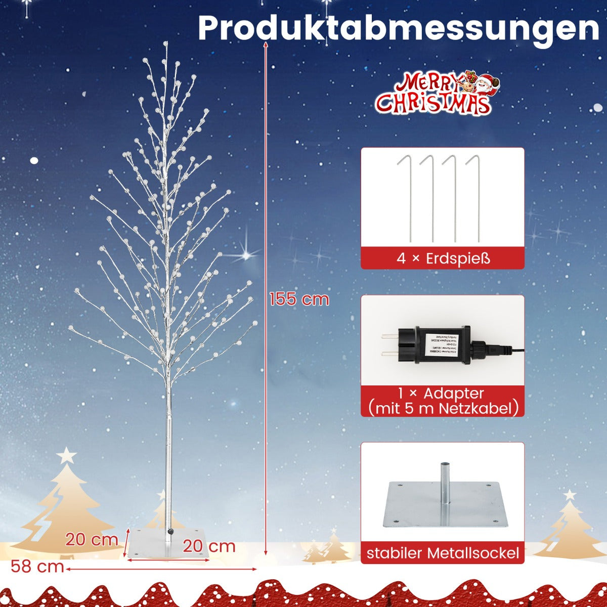 LIVSK Verlichte Takkenboom 155 cm - 168 Warmwitte LED - Lampen - Zilveren Design - IP44 Waterdicht - Eenvoudige Montage - Voor