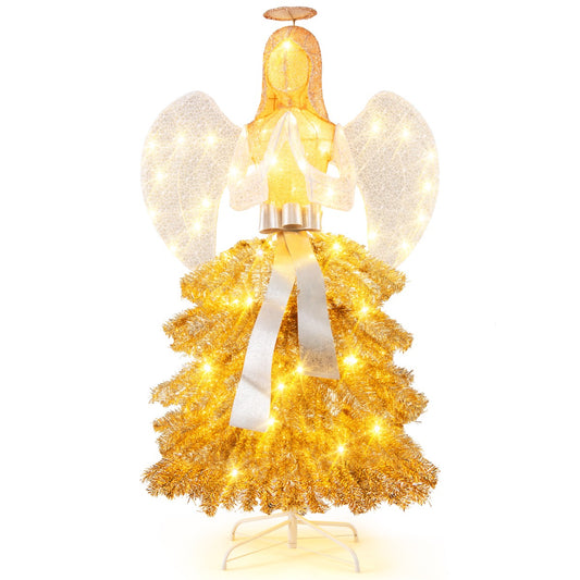 LIVSK Engel Kerstboom - Verlicht met 150 LED-lampjes - Waterdicht - Metalen Voet - Voor Binnen en Buiten - Goud + Wit