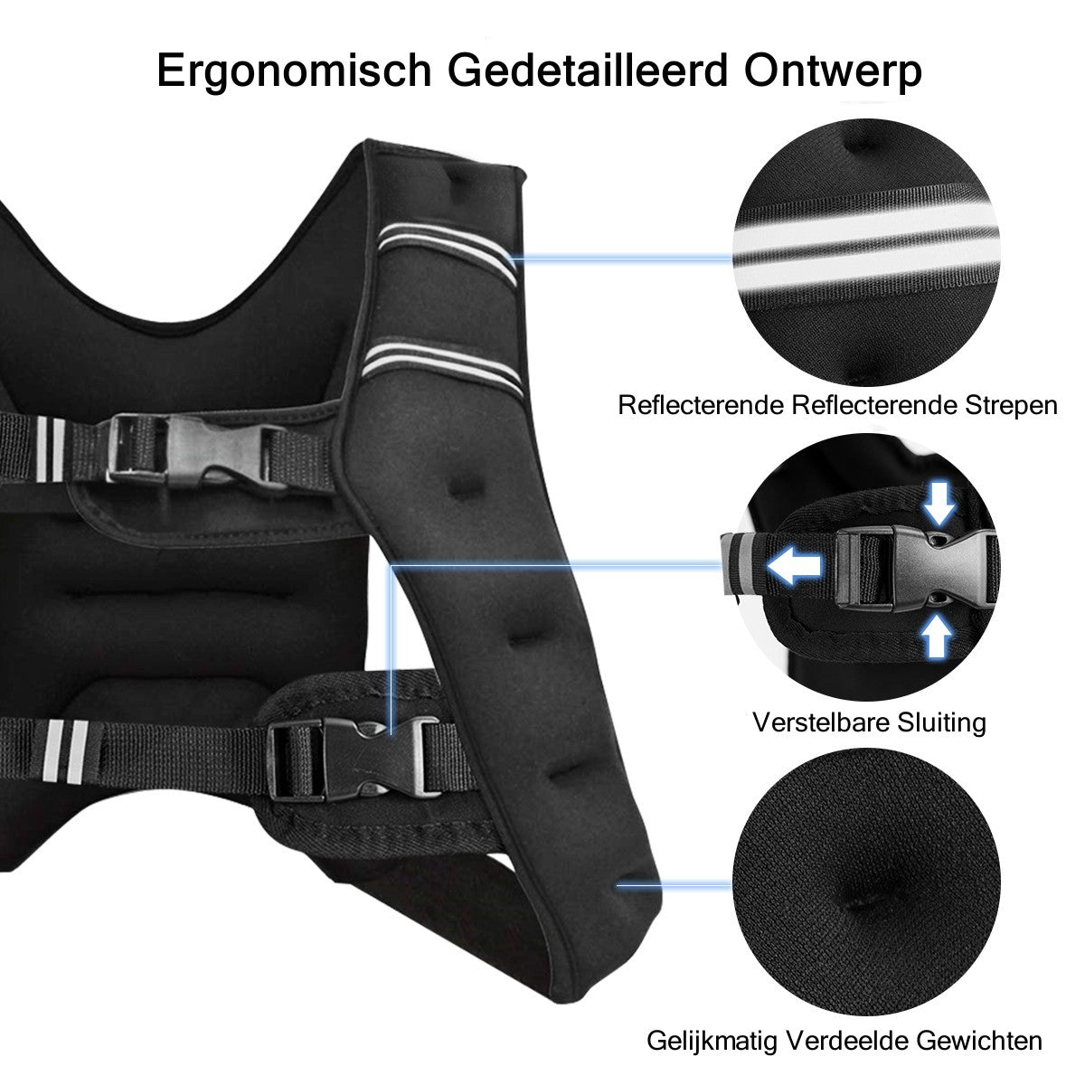 Livsk costway 15kg gewichtsvest trainingsvest met reflecterende strips en verstelbare riem fitnessvest 5