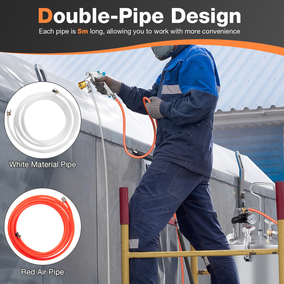 Livsk costway 15l verftank drukverfpot met spuitpistool waterdichte uitrustingsset voor spuitpistolen 6