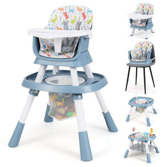 LIVSK 16 - in - 1 Multifunctionele Babyhoogstoel - Verstelbare Hoogte - Afneembaar Dienblad - 5 - Punts Gordel - Blauw/Wit - Voor