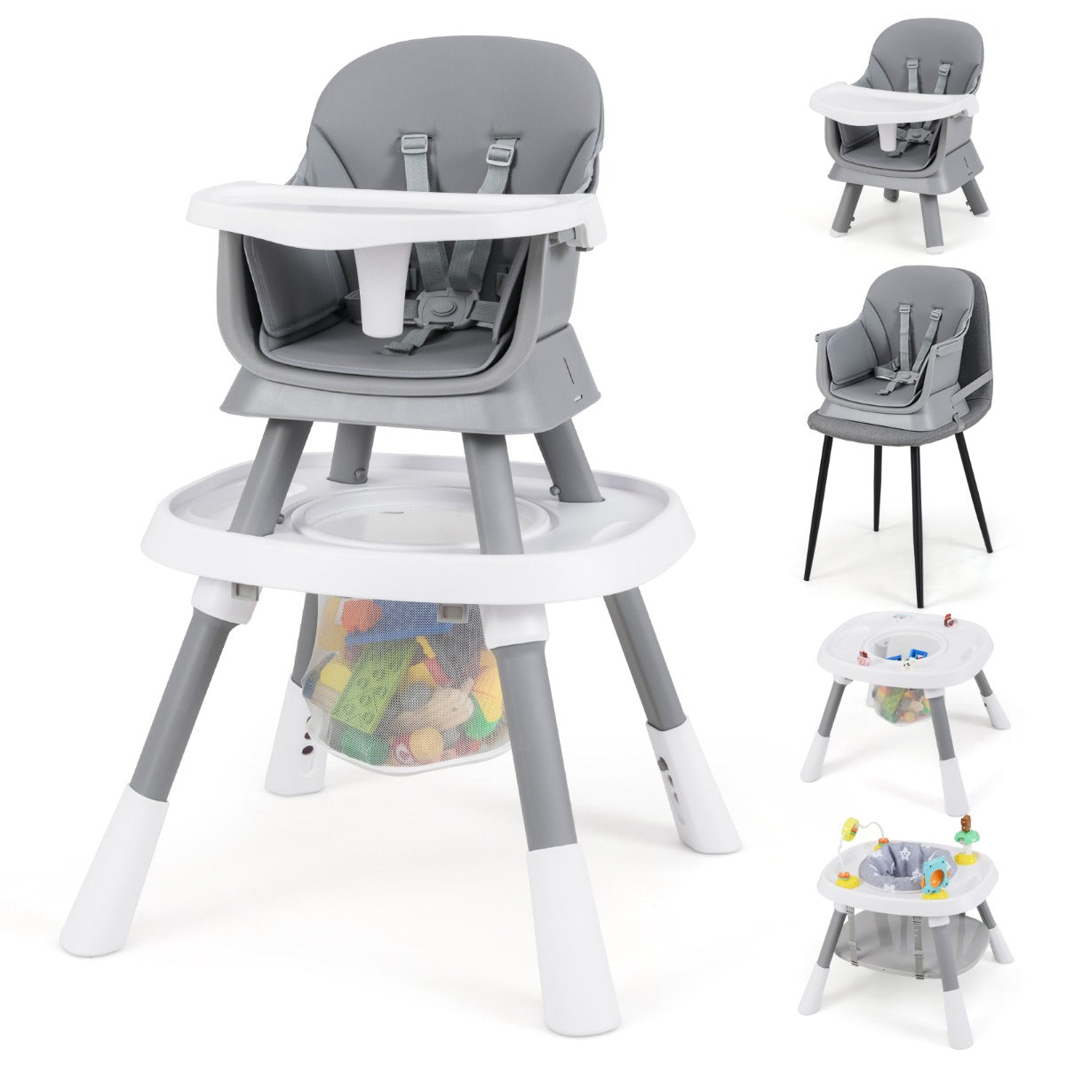 LIVSK 16 - in - 1 Multifunctionele Baby - Hoge Kinderstoel - Verstelbaar - Afneembaar Dienblad - 5 - Punts Gordel