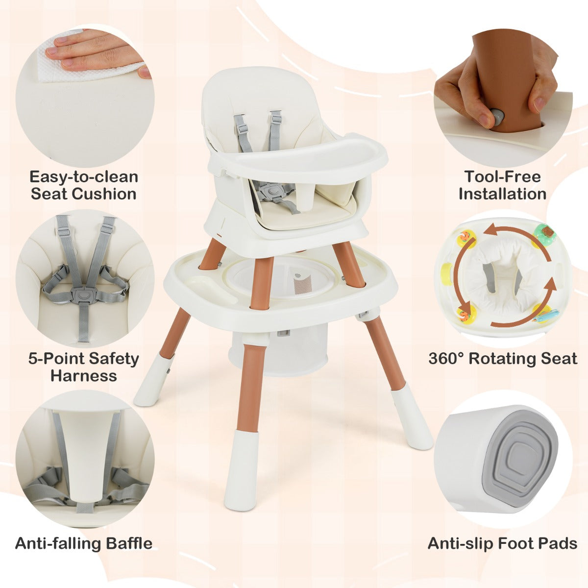LIVSK 16 - in - 1 Multifunctionele Babyhoogstoel - Verstelbare Hoogte - Afneembare Tray - 5 - Punts Gordel - Veilig en