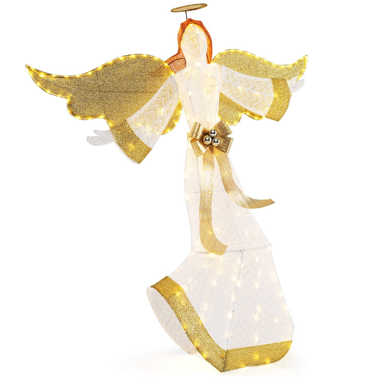 LIVSK Verlichte Kerstengel - 180 Warmwitte LED-lampen - Weerbestendig - Met Halo en Vleugels - 160 cm - Wit