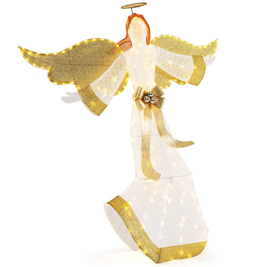 LIVSK Verlichte Kerstengel - 180 Warmwitte LED-lampen - Weerbestendig - Met Halo en Vleugels - 160 cm - Wit