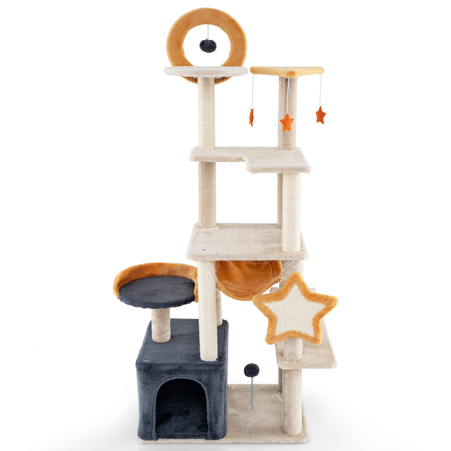 LIVSK Kattenboom Krabpaal - Meerdere Verdiepingen - Huis met Hangmat en Zitruimte - Sisal Krabpalen - Veilig en Stabiel - Beige