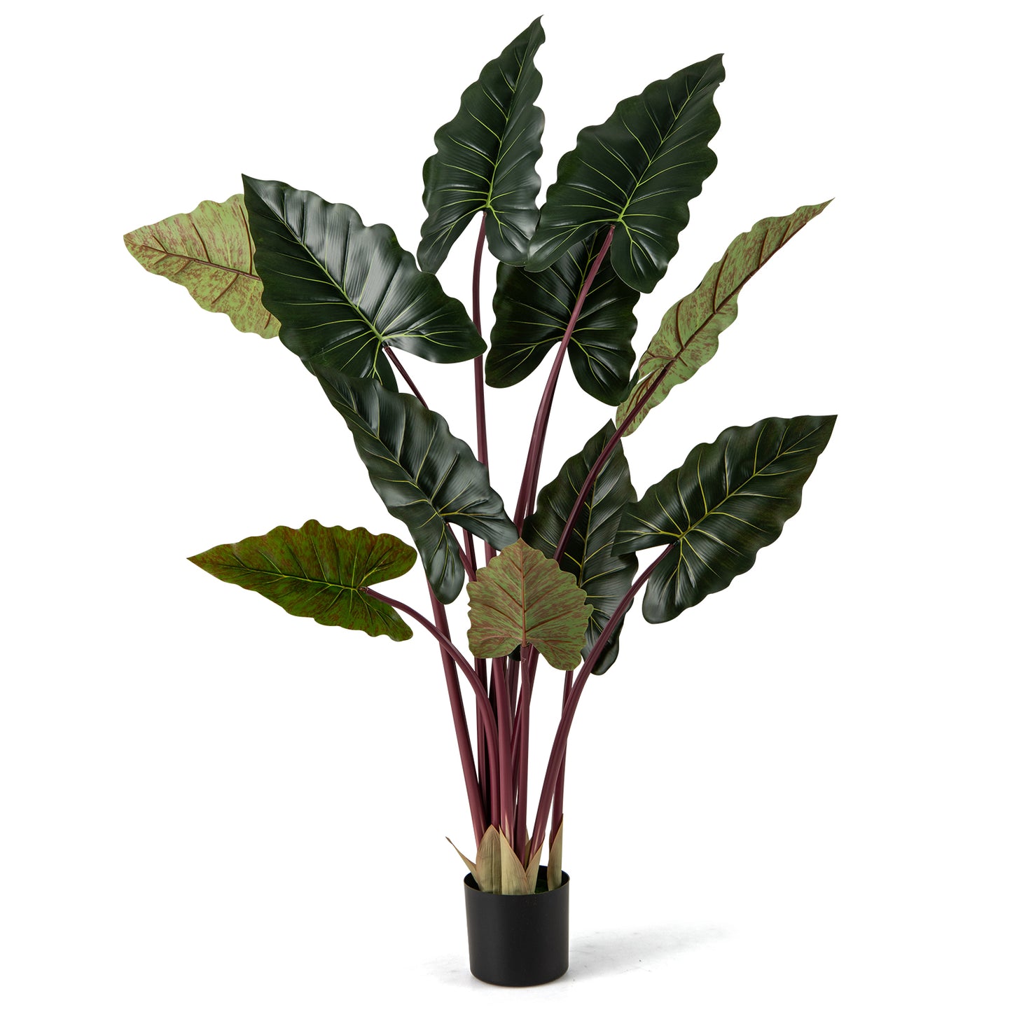 LIVSK Kunstmatige Regenboog-Taro-Plant - 160 cm Hoog - 11 Bladeren - Onderhoudsvriendelijk - Stabiliteit met Cementpot - Groen +