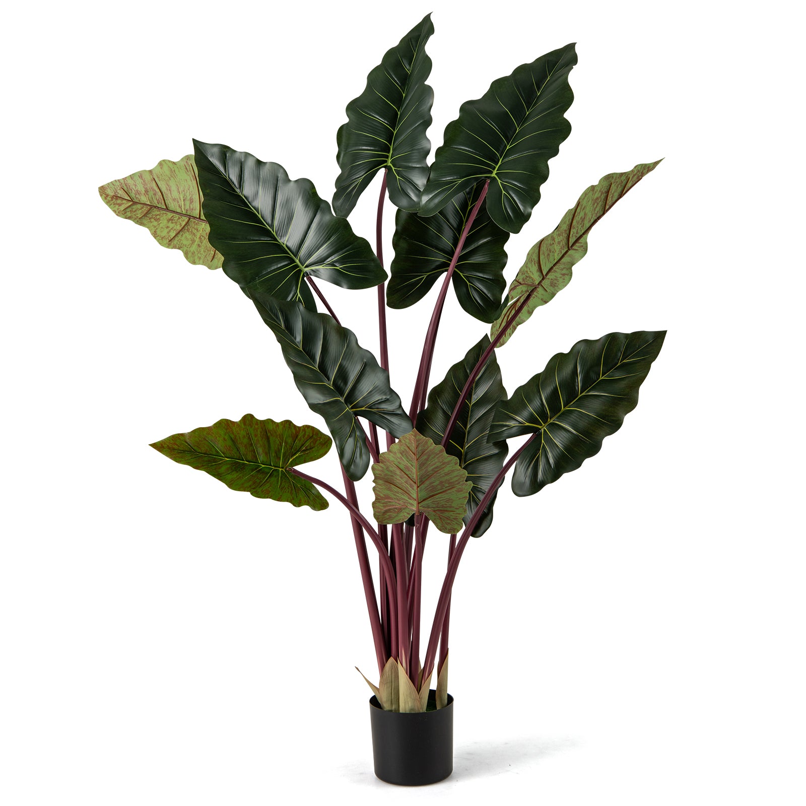 LIVSK Kunstmatige Regenboog-Taro-Plant - 160 cm Hoog - 11 Bladeren - Onderhoudsvriendelijk - Stabiliteit met Cementpot - Groen +