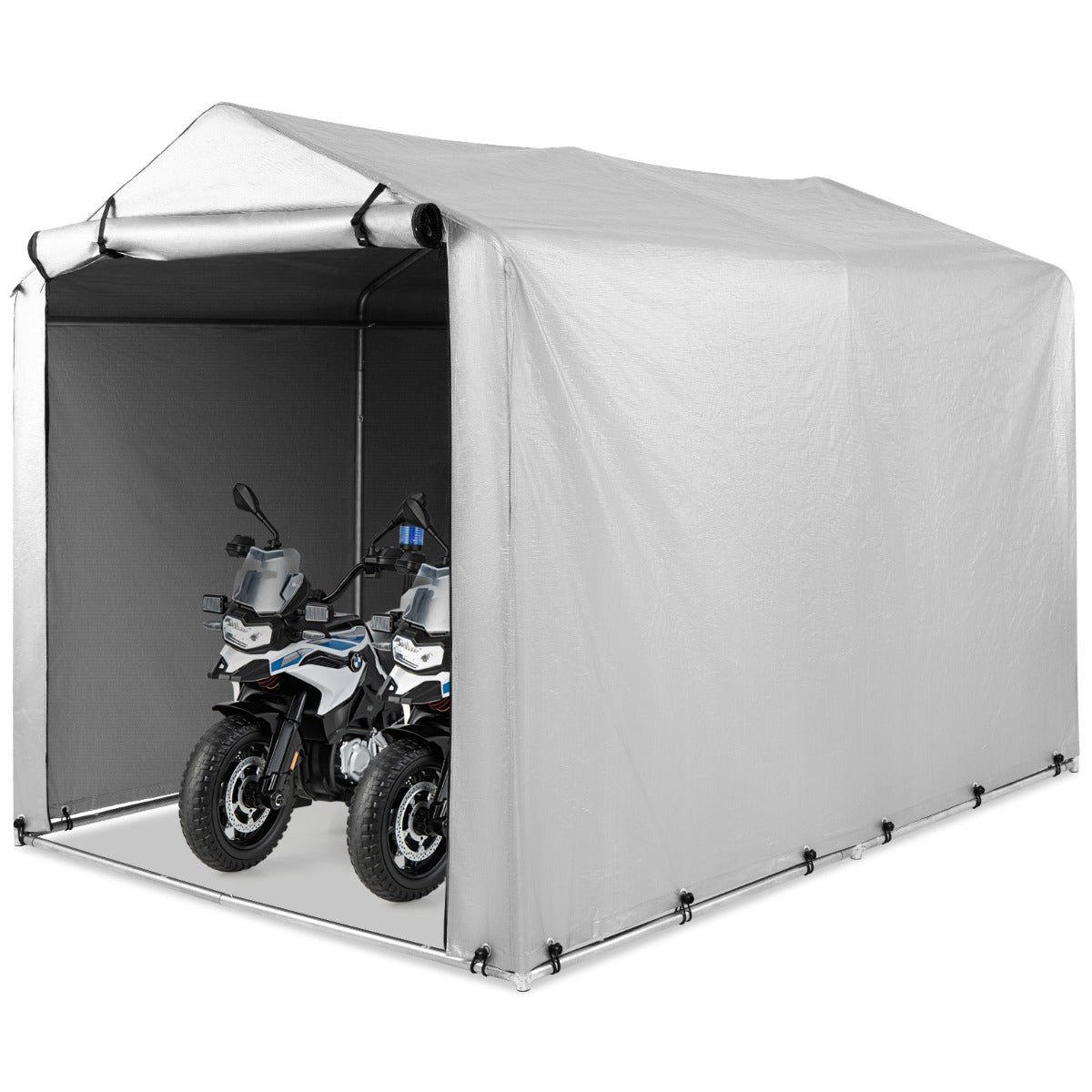 LIVSK Buiten Fietsenstalling - Roestbestendig Stalen Frame - Weerbestendig PE Dekzeil - Oprolbare Deur - 160 x 218 x 164 cm -