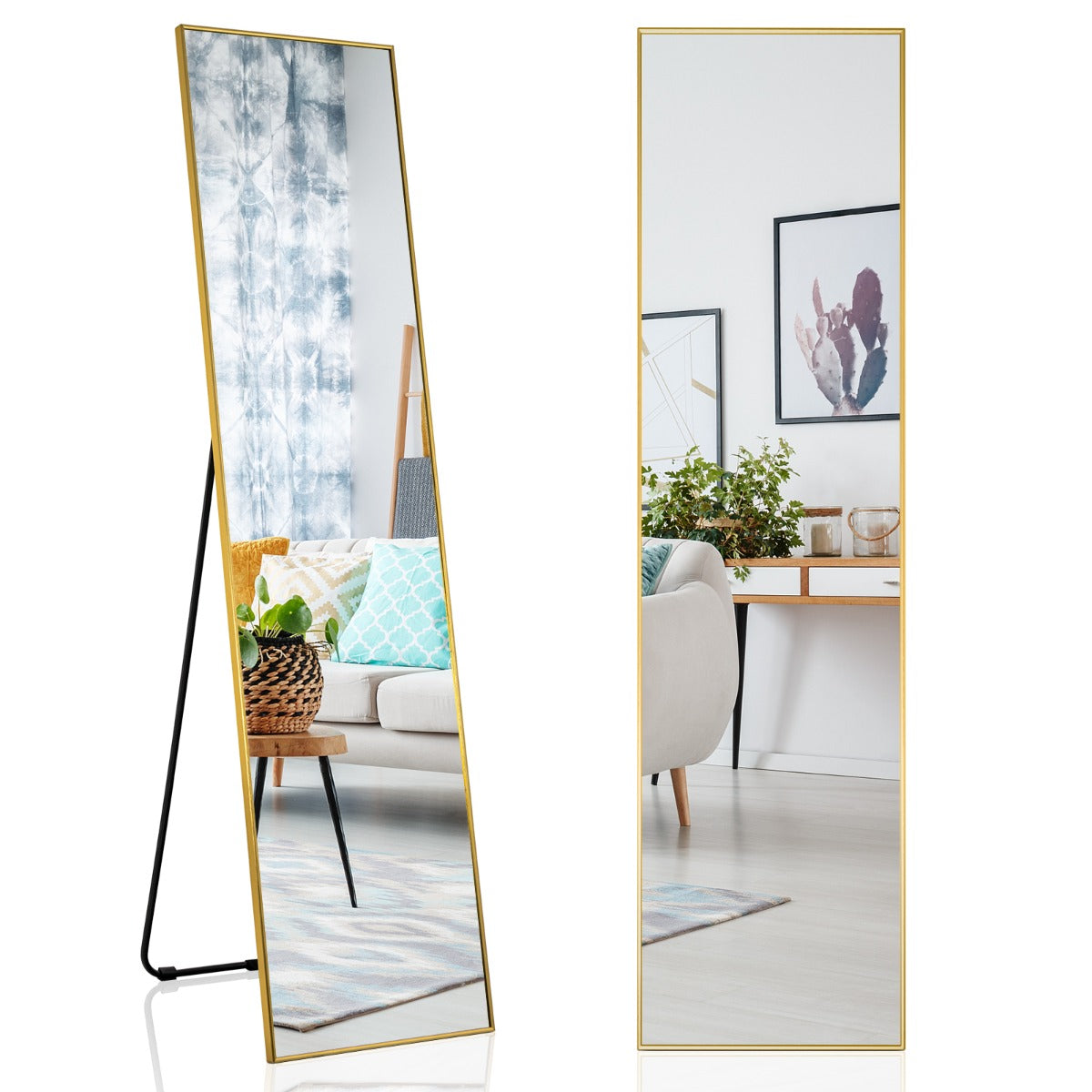 LIVSK Staande Spiegel met U-vormige Beugel - HD-kwaliteit - Breukvast Glas - Aluminium Legering - 160 x 40 x 2 cm - Goud