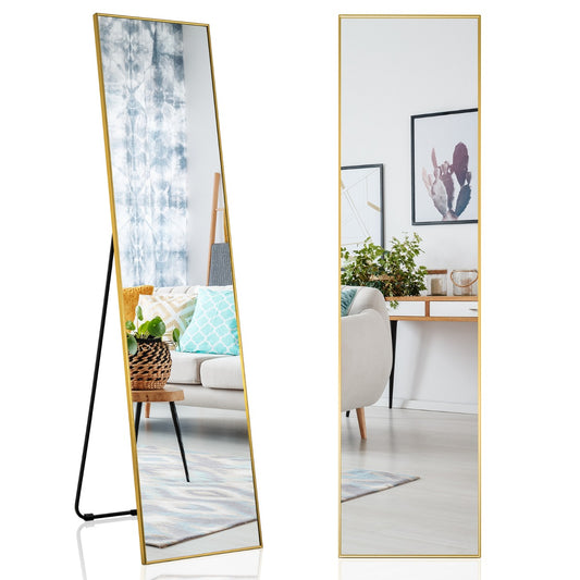 LIVSK Staande Spiegel met U-vormige Beugel - HD-kwaliteit - Breukvast Glas - Aluminium Legering - 160 x 40 x 2 cm - Goud