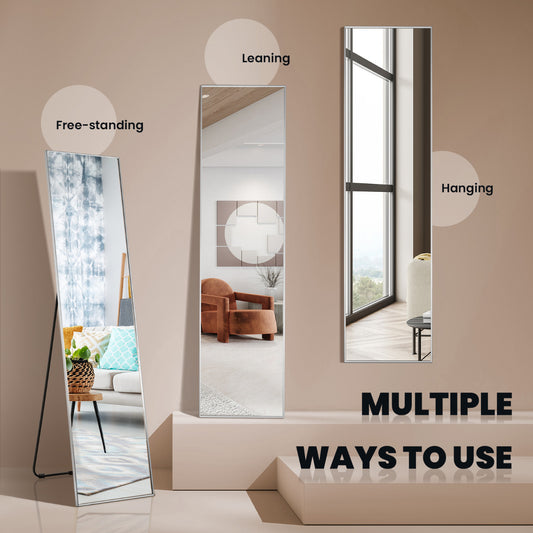 LIVSK Staande Spiegel Volledige Lengte - HD Glas - Aluminiumlegering - Drie Gebruiksmogelijkheden - 160 x 40 x 2 cm - Zilver