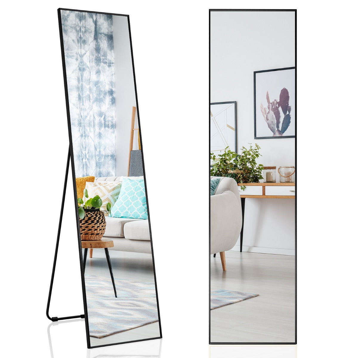 LIVSK Staande Spiegel - Volledige Lengte HD - Breukvast Glas - Aluminiumlegering - U-vormige Steun - 160 x 40 x 2 cm - Zwart
