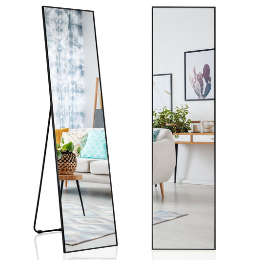 LIVSK Staande Spiegel - Volledige Lengte HD - Breukvast Glas - Aluminiumlegering - U-vormige Steun - 160 x 40 x 2 cm - Zwart