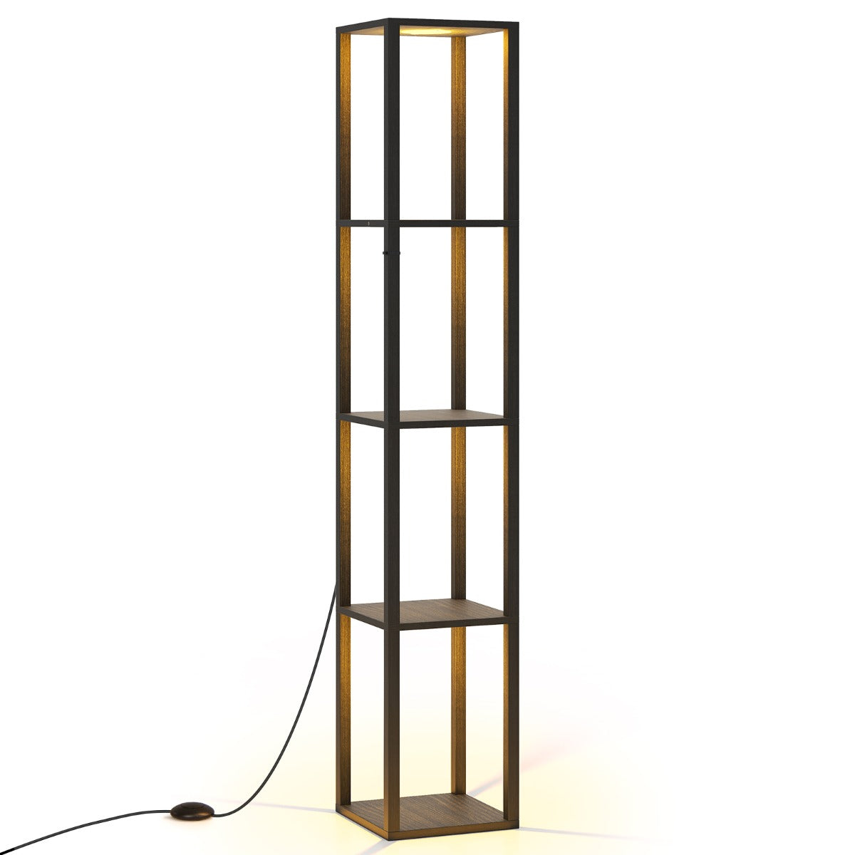 LIVSK 4-laags vloerlamp met planken - Dimbare LED - Voetenschakelaar - Ruimtebesparend design - Voor boeken en decoraties - Zwart