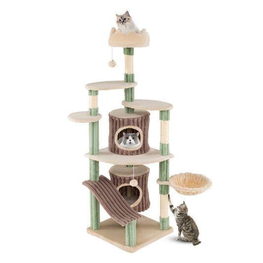 Livsk costway 163 cm hoge krabpaal grote krabpaal met een kattenhuisje
